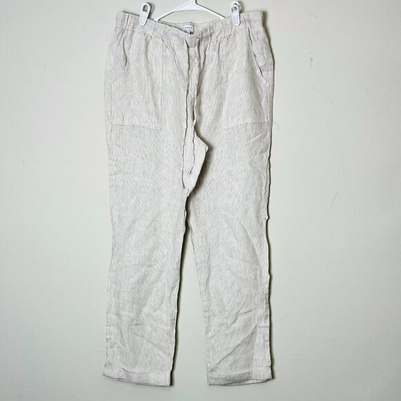 Kenar Pants Women's Large White Stripes  100% Linen Leg Elastic Waist Lounge‎ - Picture 1 of 10